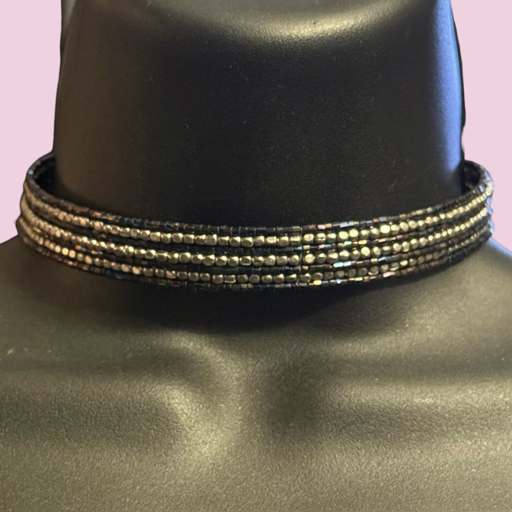 Laila Rowe Multi Strand Metallic Bead Choker Cuff Necklace